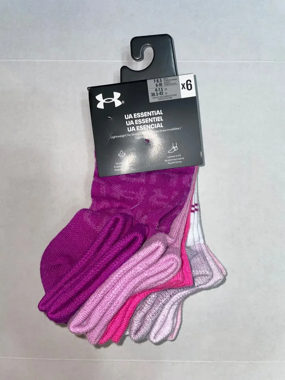 UNDER ARMOUR WOMENS 6 PAIR PINK PURPLE LIGHTWEIGHT NO SHOW SOCKS NEW
